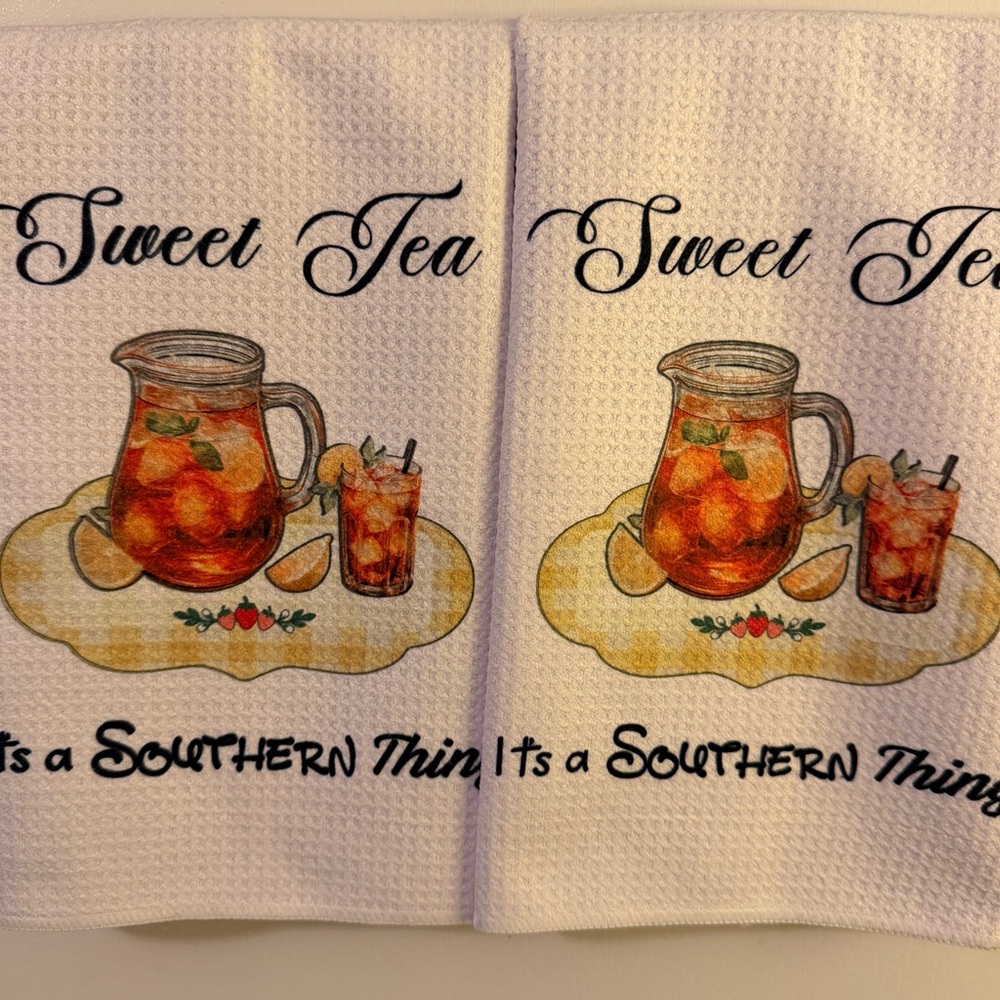 Sweet Tea “It’s a Southern Thing” Kitchen Towels 2 Set - White - NWOT